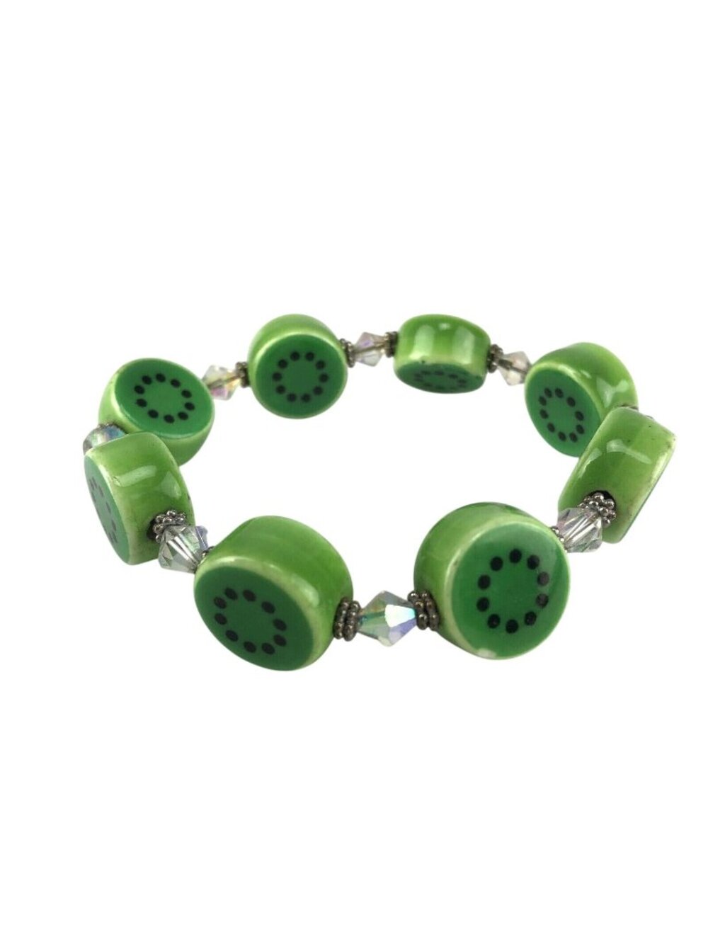 Green Kiwi Elastic Bracelet Iridescent Glass Beads